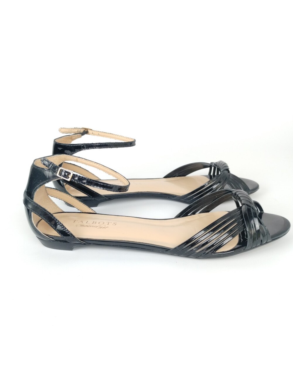 Talbots Rosie Sandals Strappy Leather Low Heel Shoes Black Academia Size 10 AA